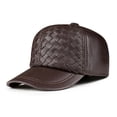 thumbnail image 1 of Baseball Cap Men Real Leather Black Brown Knit Autumn Winter Dad Hat, 1 of 4