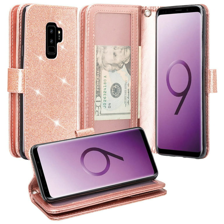 Luscious Skærpe flydende Samsung Galaxy S9 Plus Case w/ HD Screen Protector, Bling Faux Leather  Magnetic Kickstand Wallet Cover Shockproof Cover - Rose Gold - Walmart.com