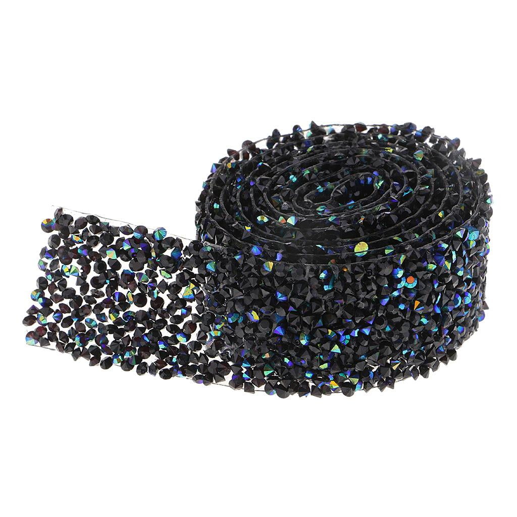 AMLESO Rhinestone Beaded Iron On Applique Wedding Bridal Dress Multi Purpose Black Black Blue