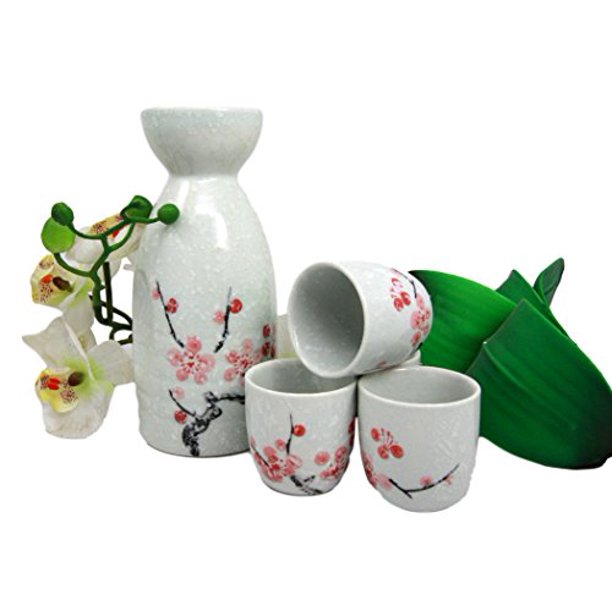 Ebros Gift Japanese 12oz Ceramic Pink Cherry Blossom Sake Set Flask