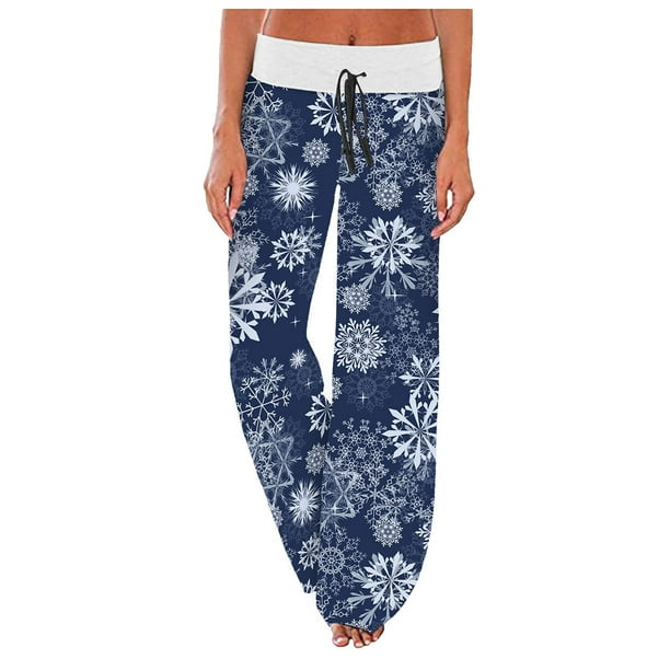 Pantalones Navideños Para Mujer, Pantalones de Chándal de Pierna Ancha Con Cintura Elástica de Talla Grande Para Invierno, Pantalones Holgados Con Cordón Y Copos de Nieve de Alce de Navidad Odeerbi ODB-6