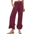 thumbnail image 2 of BLOCLOALO Baggy Pants Linen Pants Summer Women's Linen Pants Fashionable Double Layer High Waisted Wide Leg Pants Loose Pants Lounge Pants Pants with Pockets Wine 3Xl, 2 of 7