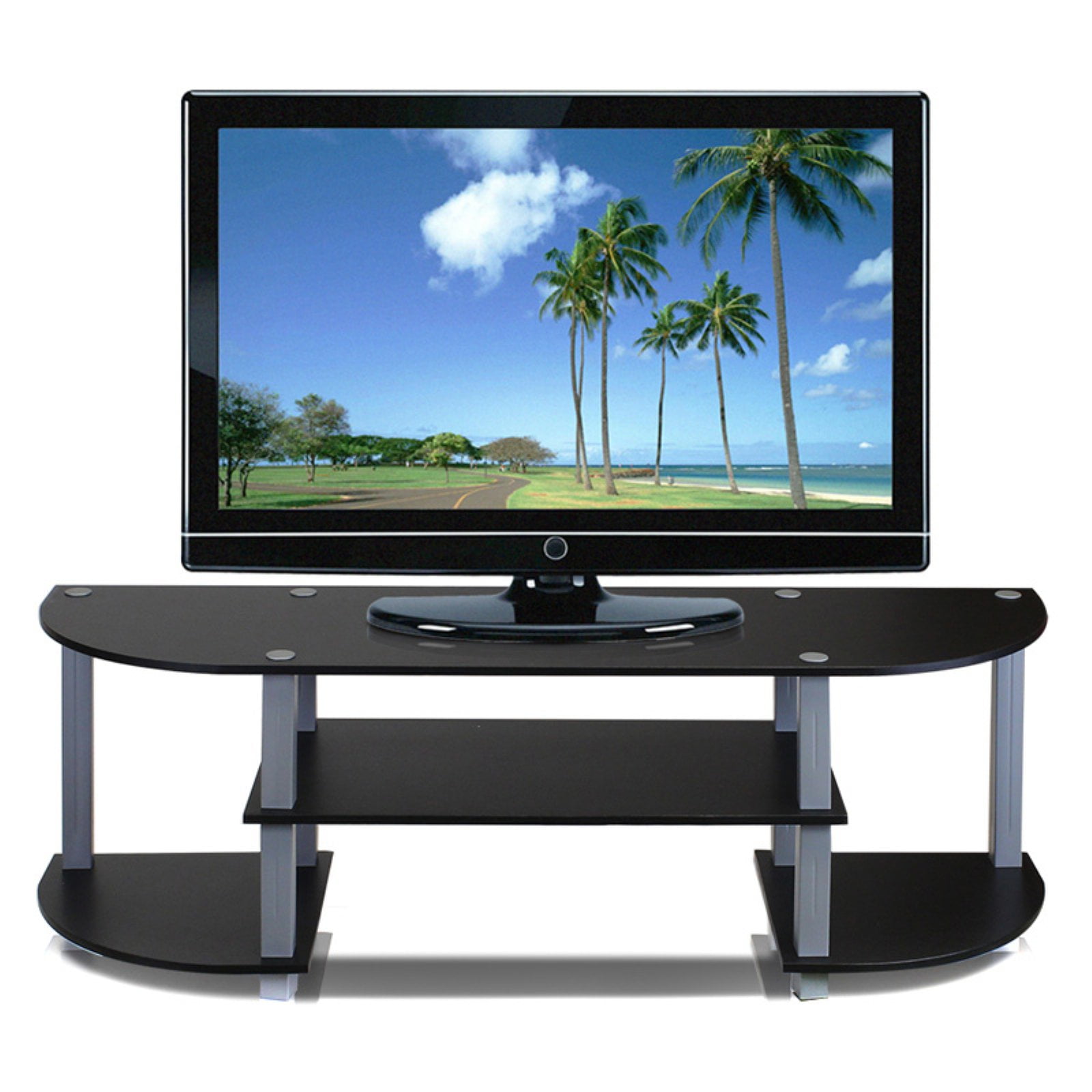 x 37.1 Engineered Wood Furinno Entertainment Center Stand Unit/TV Desk H W D 60.2 cm Americano/Chrome x 58.9 