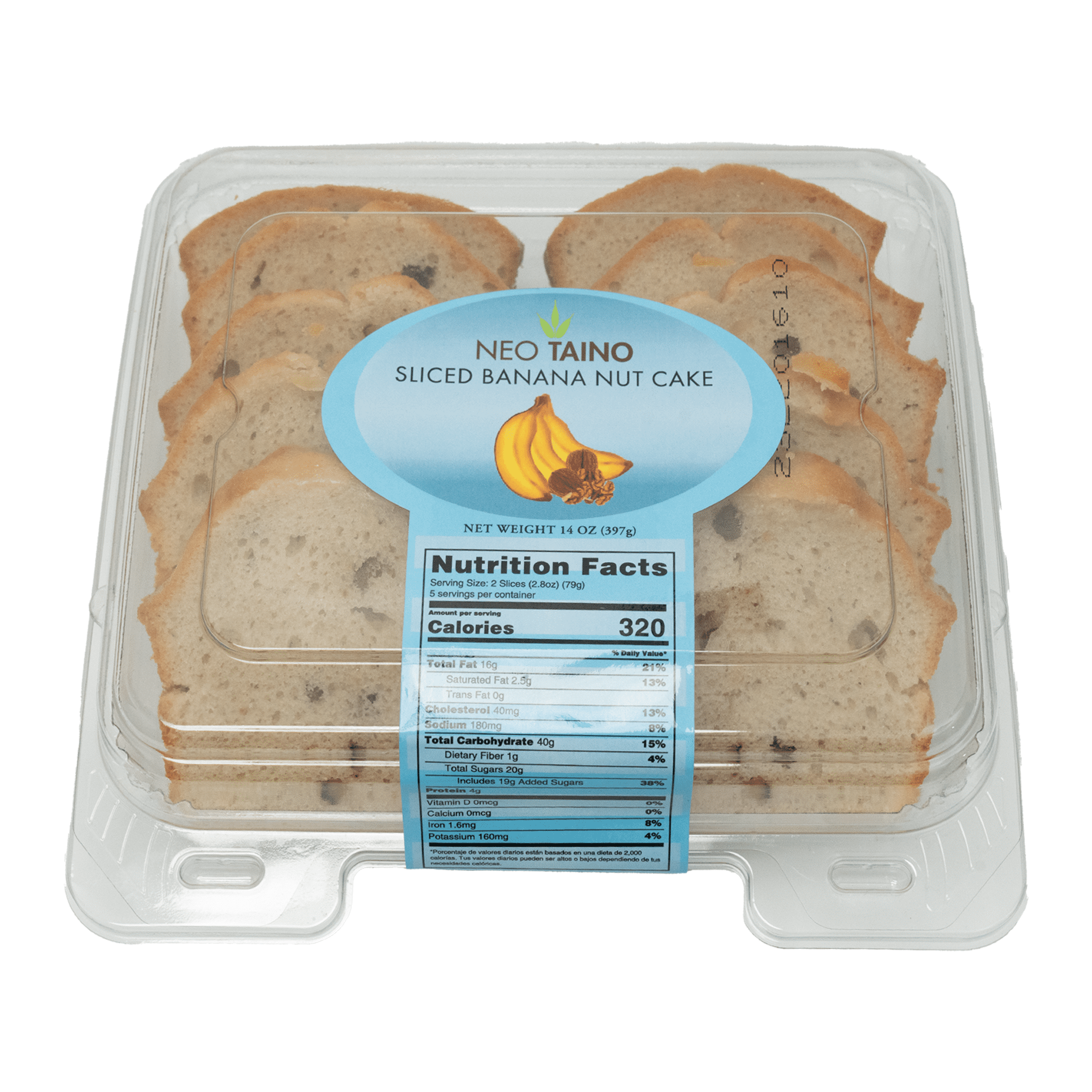 Neo Taino, Banana Nut Sliced Square Cakes, Shelf Stable, 14 oz  (397g), 10 Count, Plastic Tray