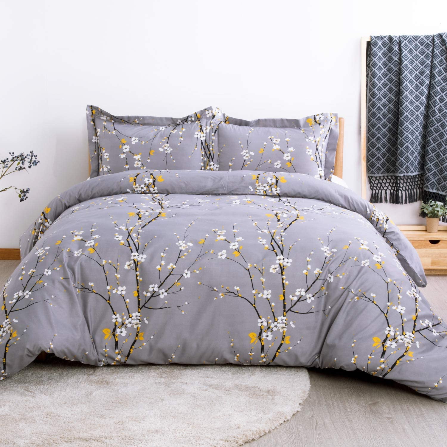 with Zipper Closure Birds and Flowers Pattern Printed 100% Cotton Bedding Duvet Cover 90 x 68 ELE Home Textile 3 Pieces Duvet Cover Set Birds and Flowers, Twin Size