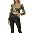 thumbnail image 1 of TOP CROP CON LENTEJUELAS INSPIRADOR CHIC DE MANGA LARGA Y CUELLO EN V BRILLANTE Y RELUCIENTE PARA MUJER TALLA M ORO, 1 of 5