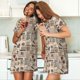 thumbnail image 4 of Fotbe Abstract Coffee Bata de Dormir para Mujer con Estampado, Camisón de Algodón de Manga Corta, Ropa de Dormir Casual, 4 of 6