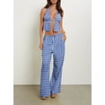 thumbnail image 6 of Michellecmm Women Summer Pants Outfits Stripe Tie-Up Halter Neck Backless Sleeveless Tank Tops Wide-Leg Pants 2 Pieces Clothes Set, 6 of 7