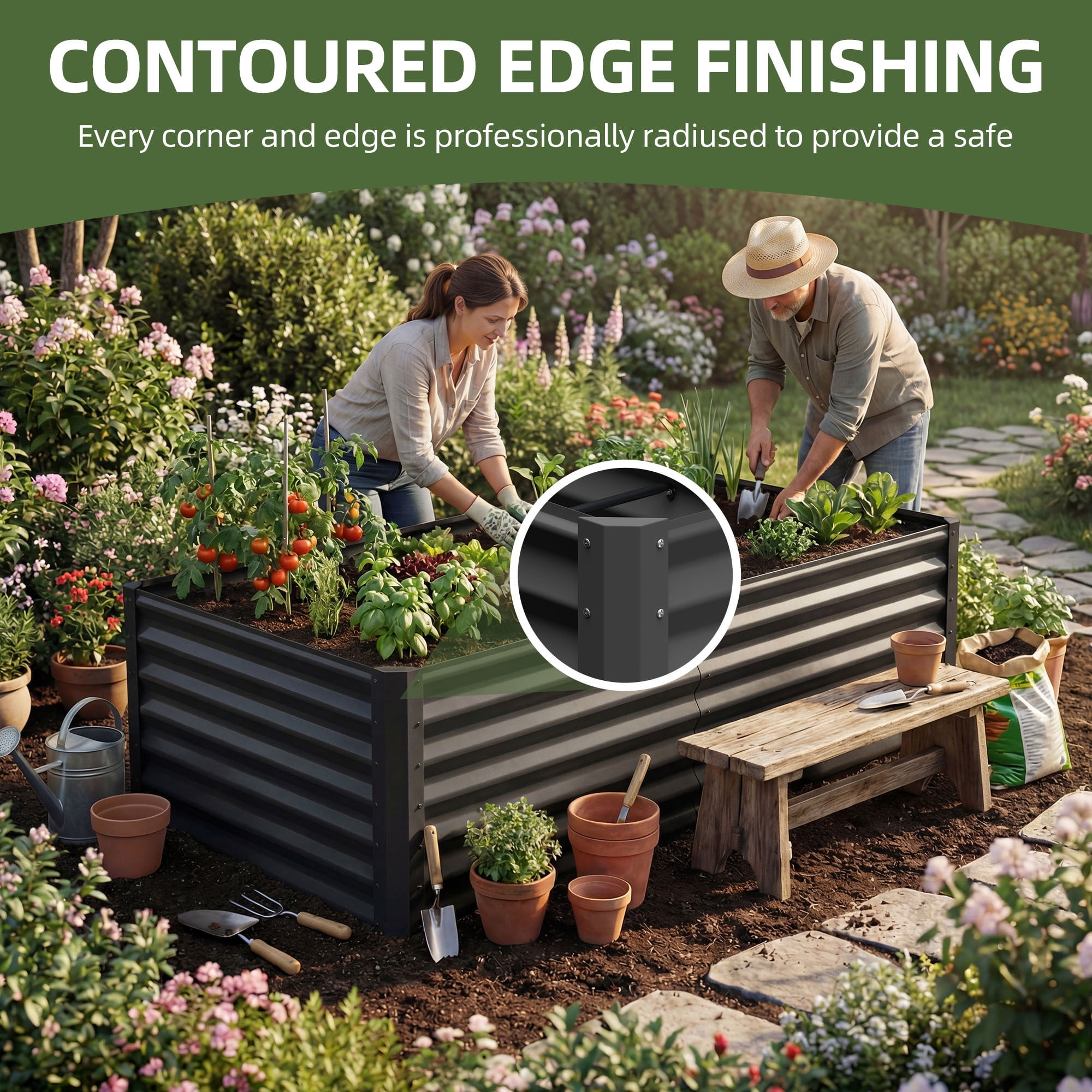 Uforic Galvanized Raised Garden Bed Kit, Metal Planter Box with Gloves, Metal Raised Garden Beds for Vegetables,Black,6x3x3ft