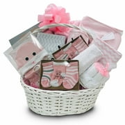 Baby Girl Gift Basket with Blanket, Swaddlers, Receiving Blankets, Socks, Towel, Washcloths and More