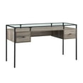 thumbnail image 6 of Walker Edison Carlisle Grey Wash 2-Drawer Glass Top Writing Desk, 6 of 11