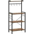 thumbnail image 1 of Bakers Rack for Kitchen, 4 Tier Microwave Stand with Storage, Multifunctional Baker's Rack with 8 Hooks, Wooden Kitchen Storage Shelf, Stable Metal Frame, Easy Assembly, Rustic Brown BF04HB01, 1 of 9