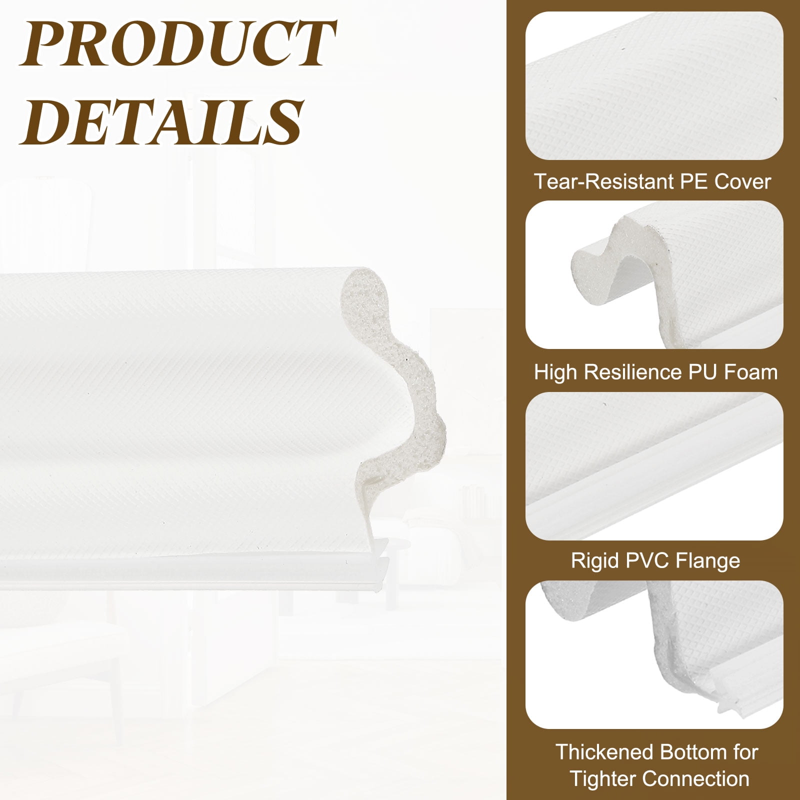 39Ft Kerf Weather Stripping Door Seal, Door Seal Strip, White Cover/White Foam