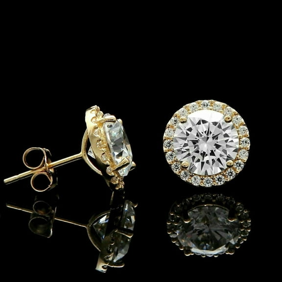 1.00 CT Lab Created Round Cut Diamond Halo Stud Earrings 14k Yellow Gold Plated Silver