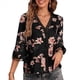thumbnail image 3 of Camiseta de Verano para Mujer, Elegante, Informal, con Mangas 3/4, Cuello en V, Estilo Étnico Bohemio y Estampado Acampanado. Negro L, 3 of 10