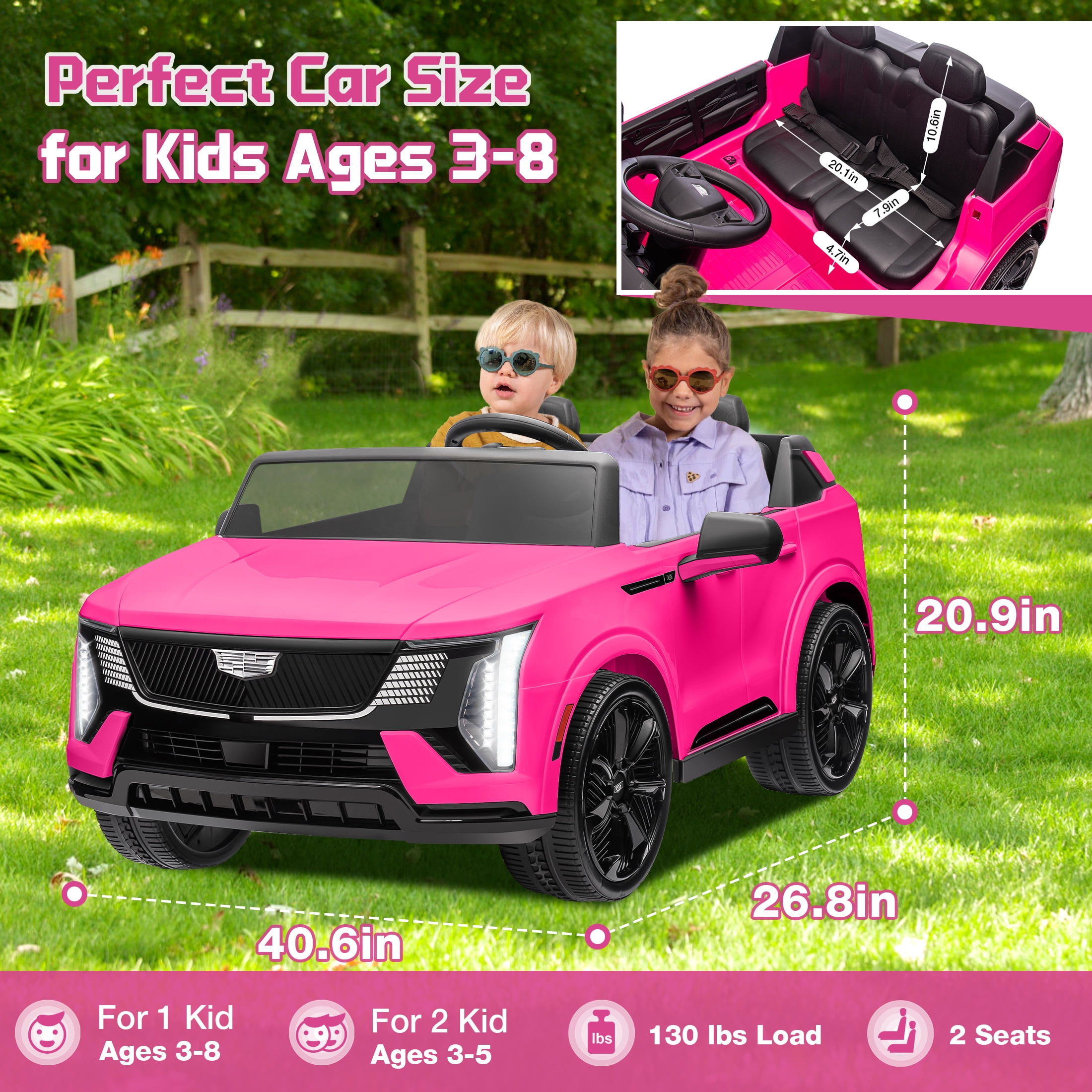 24V 2 Seater Ride on Cars, Licensed Cadillac Escalade IQ Powered Ride on Toys Truck with Remote Control, 4 Wheels Spring Suspension, LED Light, Electric Cars for Kids Ages 3-8 Gifts, Pink