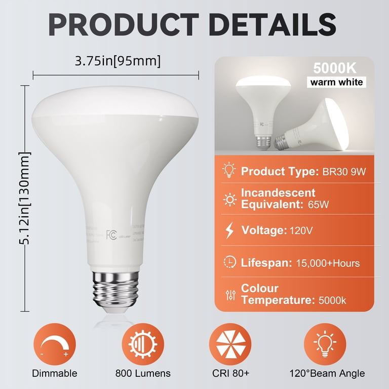 DAYBETTER LED BR30 Flood Light Bulbs, 9W Dimmable (6-Pack) photo 2