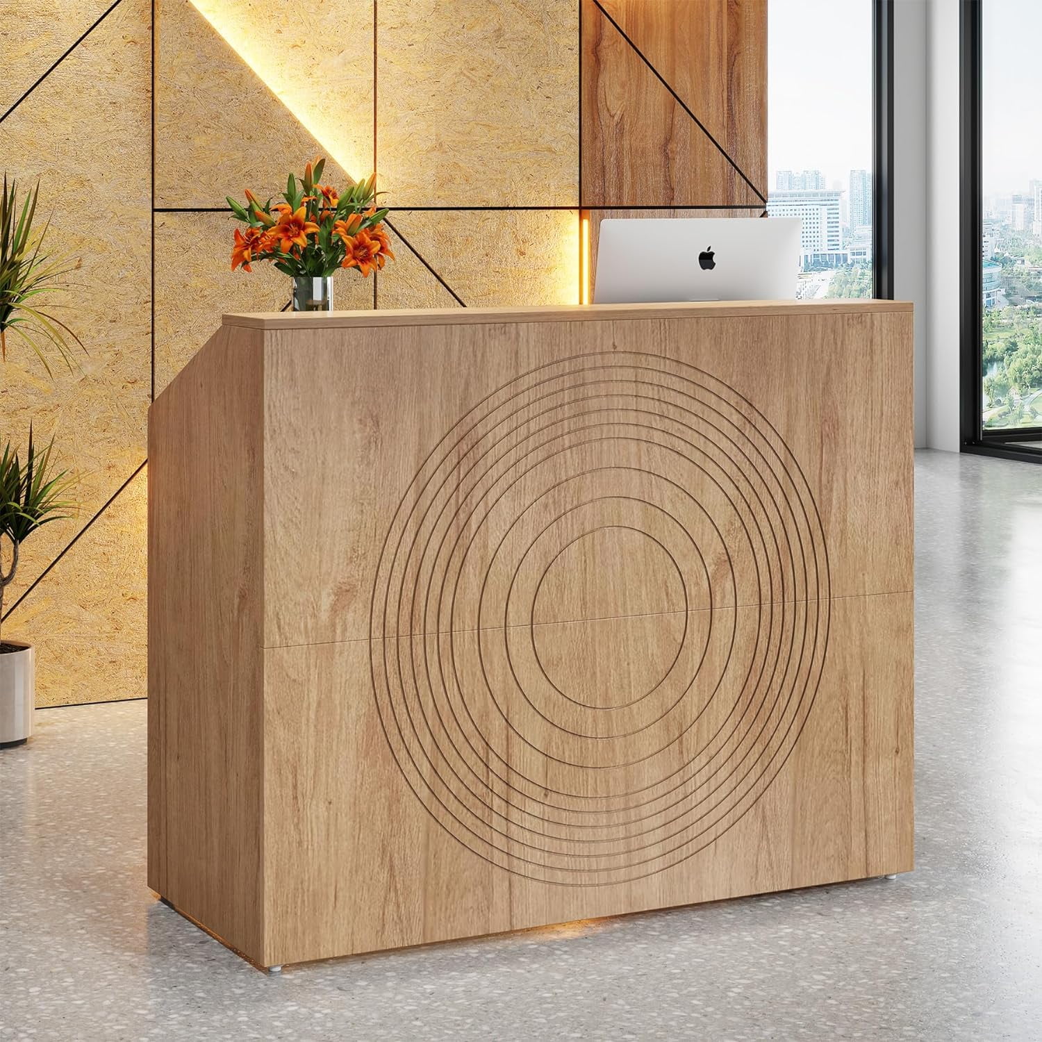 Tribesigns 47" Front Desk, Wood Reception Desk Retail Counter for Salon, Home Office, Oak