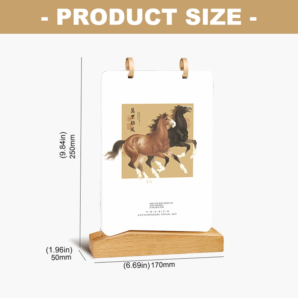 MOMOJIA 2026 Desktop Monthly Calendar With Acrylic and Wooden Display Stand Year of Horse Flipping Calendar for Home Office