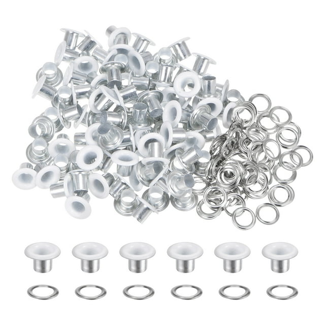Unique Bargains 100 Pcs Œillets 1/5 Pouce (5mm) Trou d'Identification Métal Auto-Adhésif avec Rondelles pour Cuir Blanc