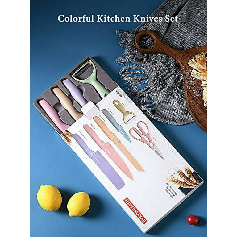  Colorful Kitchen Knives Set of 6 PCS Cute Fruit Knife Set with  Gift Box,High Carbon Steel Kitchen Knife Set without Block, Environmental  Wheat Straw Material Handle, Sharp Professional Chef Knife: Home