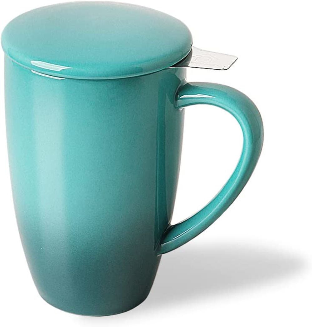 SWEEJAR Porcelain Tea Mug, Loose Leaf Tea Cup with Filter and Lid, 16