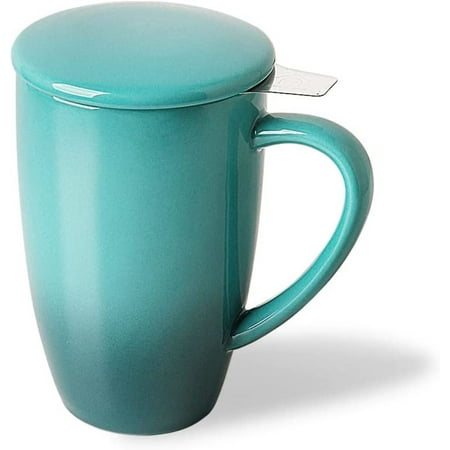 

SWEEJAR Porcelain Tea Mug Loose Leaf Tea Cup with Filter and Lid 16 Fl Oz Gradient Blue