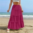 thumbnail image 4 of RUTAYY Fashionable Women Beach Vacation Layered Ruffle Hem Long Skirt Hollow Gathered Cake Skirt Solid Color Casual Travel Skirts, 4 of 7