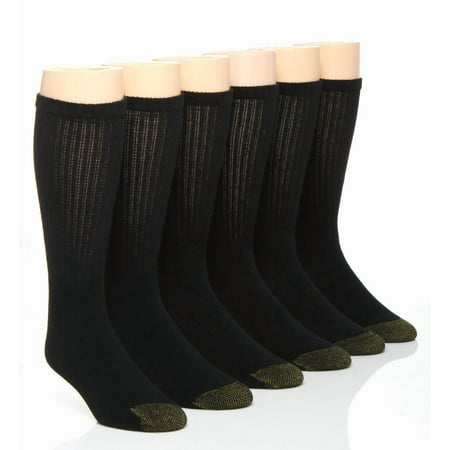 Men's GOLDTOE® 6-pack Extended Size Athletic Cushioned Cotton Crew Socks Color: Black Size: 12-16