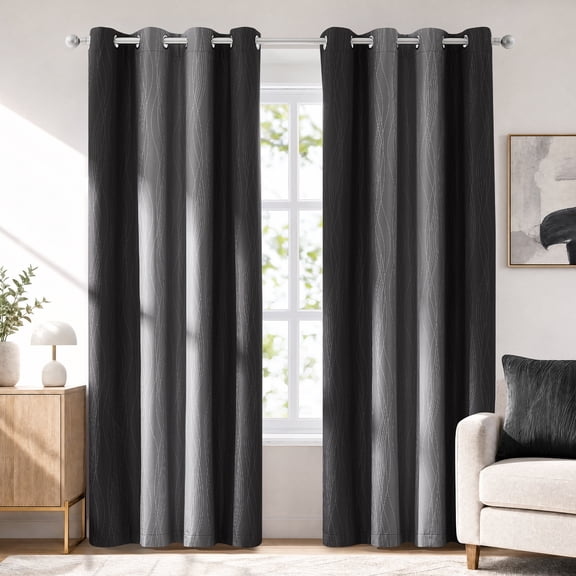 LANTINGSHENG Thermal Insulated Black Gradient Color Grommet Top 100% Blackout Curtain for Living Room and Bedroom, 56" x 84" 2 Panels