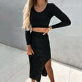 thumbnail image 2 of LEKODE Knit Sets Two Piece Women Long Skirt Set Sweatshirt Skirt Set Womens 2 Piece Outfits Long Skirts for Women Going Out Sets Womens Sets 2 Piece Outfits Black 2xl, 2 of 6
