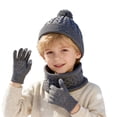 thumbnail image 4 of Oiyii Toddler Girls Scarf Hat Gloves Set Warm Pom‑Pom Cable‑Knit Beanies Bomber Hats Set, Grey, 4 of 5