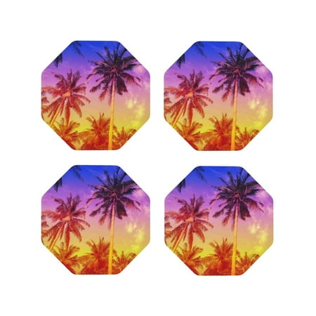 

Leather Coasters with Heat-resistant for Drinks Palm Trees at Sunset -标题2 Octagon