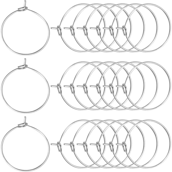 100 Pieces Silver Plated Wine Glass Charm Rings Earring Hoops 20mm