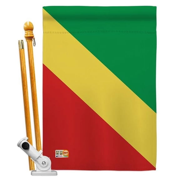 Breeze Decor BD-CY-HS-108293-IP-BO-D-US15-BD 28 x 40 in. Congo Flags of the World Nationality Impressions Decorative Vertical Double Sided House Flag Set with Pole Bracket & Hardware