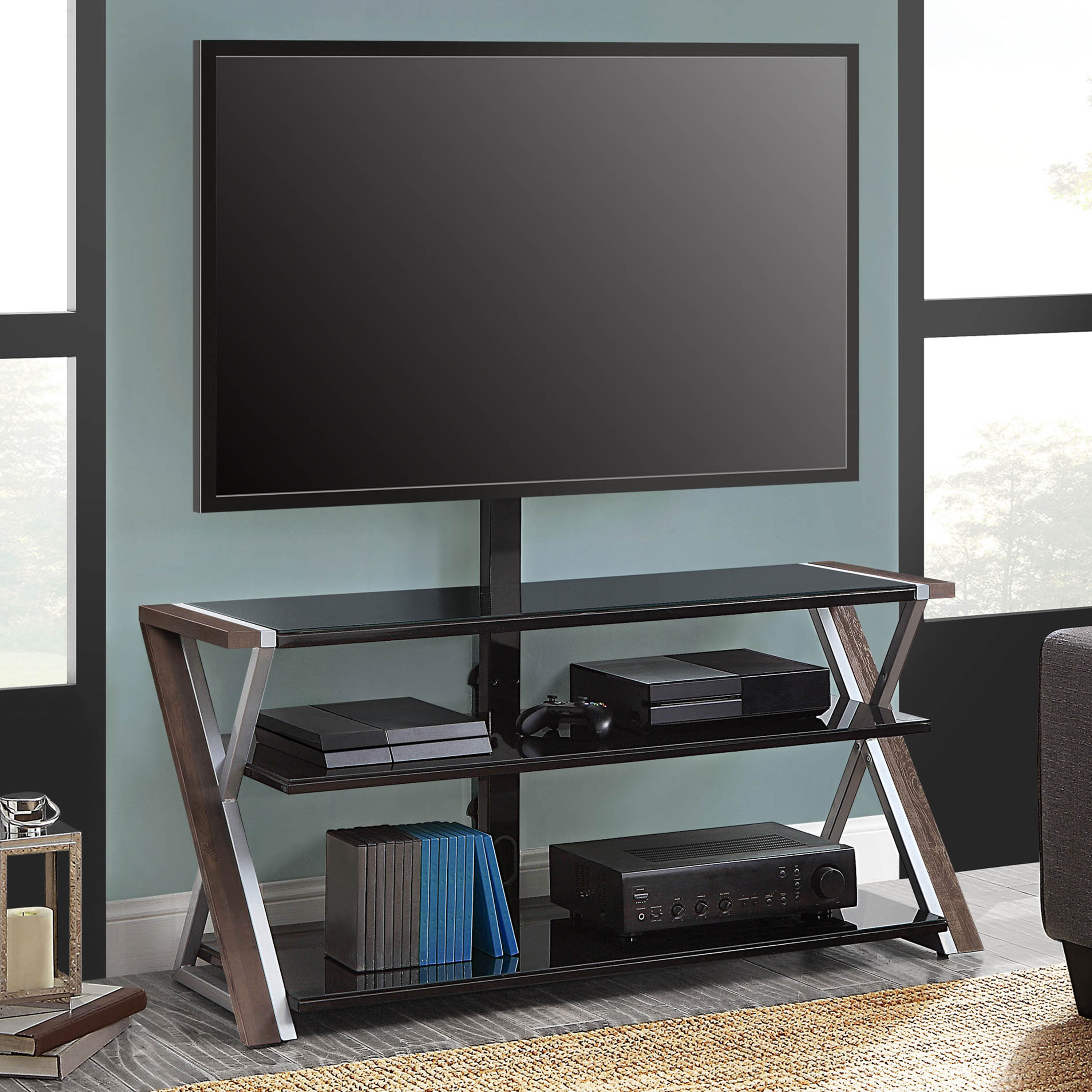 Whalen Xavier 3-in-1 Television Stand, Brown photo 1