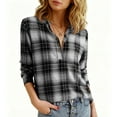 thumbnail image 7 of Lenpel Blouses for Women Trendy Long Sleeve V Neck Quarter Button Plaid Dressy Casual Tops Loose Work Shirts(Black,X-Large), 7 of 7