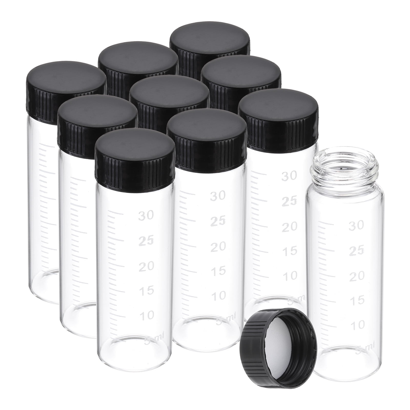 Uxcell 10Pcs 30ml Small Clear Glass Vials with Black Screw Cap Borosilicate Glass Graduated Sample Bottles
