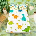 thumbnail image 5 of Manfei Cute Cartoon Dinosaur Animals Queen Sheets,Kawaii Leaf Queen Sheet Sets,White Green,4-Piece,1 Flat Sheet,1 Fitted Sheet and 2 Pillowcases, 5 of 6