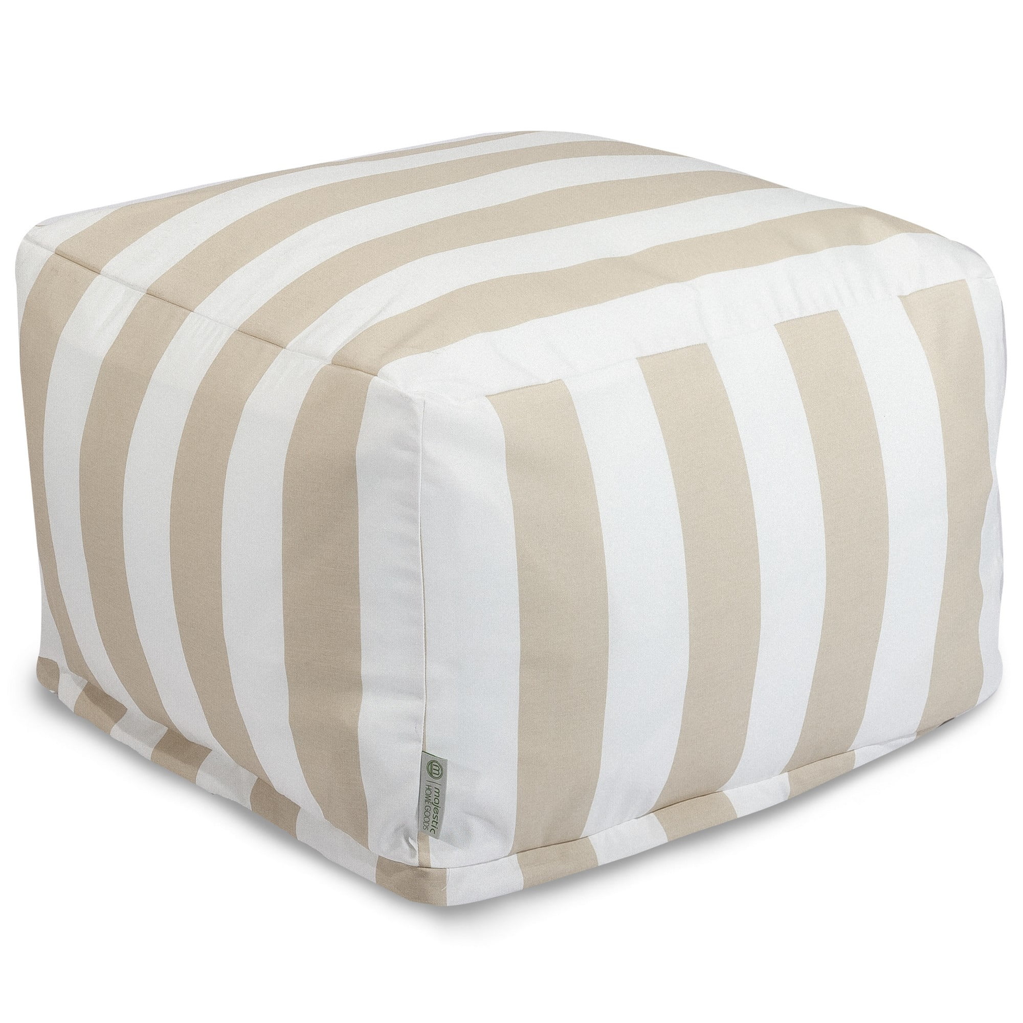 Majestic Home Goods Indoor Outdoor Treated Polyester Sand Vertical Stripe Ottoman Pouf