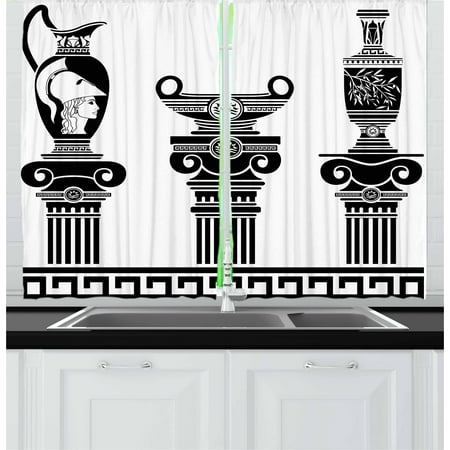 Two Column Design Toga Party Curtains 2 Panels Set, Set of Hellenic Vases and Ionic Columns Artistic Design Amphora Antiquity, Window Drapes for Living Room Bedroom, 55W X 39L Inches, Black and White, by Ambesonne ()