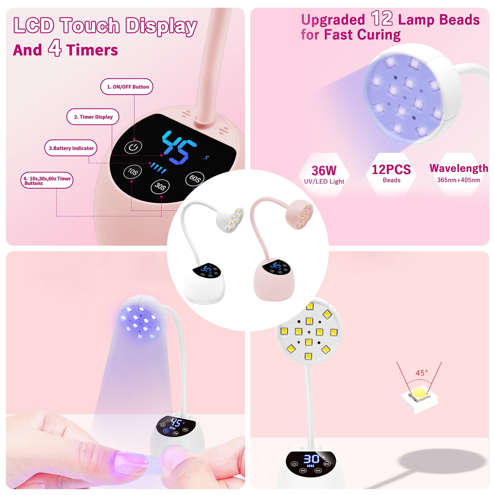 UVS Nails Lamp Gooseneck UVS Light for Gel Nails Polish Flashs LED Nails Lamp with Three Timers Sensors Home Salon