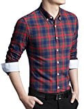 Yusky Mens Contrast Long-Sleeve Buttoned Plus Size Shirts