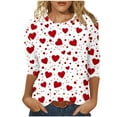thumbnail image 2 of Mifsaly 3/4 Sleeve Valentines Shirt Women Bow Print Crewneck Blouse Heart Graphic Pullover Tops Girlfriend Gifts Loose T-Shirts Fashion Spring Summer Outfits XXXXXL, 2 of 7