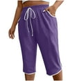 thumbnail image 3 of YHAJDS Womens Summer Shorts Solid 7 Inches Drawstring Elastic Waist Pockets Lounge Casual, 3 of 9