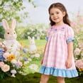 thumbnail image 2 of FINALGANG Girls Dress Toddler Plaid Dress With Carrot Embroidered Collared Gingham Ruffled Trim Puff Short Sleeves Summer Dress For Daily Wear, 2 of 4