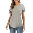 thumbnail image 2 of KingShop Women's Short T-Shirts Leopard Color Block Tunic Comfy Stripe Crewneck T Shirt Top, 2 of 7