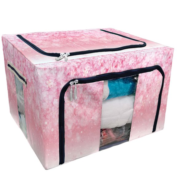 ECZJNT Cherry Storage Bag Clear Window Storage Bins Boxes Large Capacity Foldable Stackable Organizer With Steel Metal Frame For Bedding,Clothes,Closets, Bedrooms