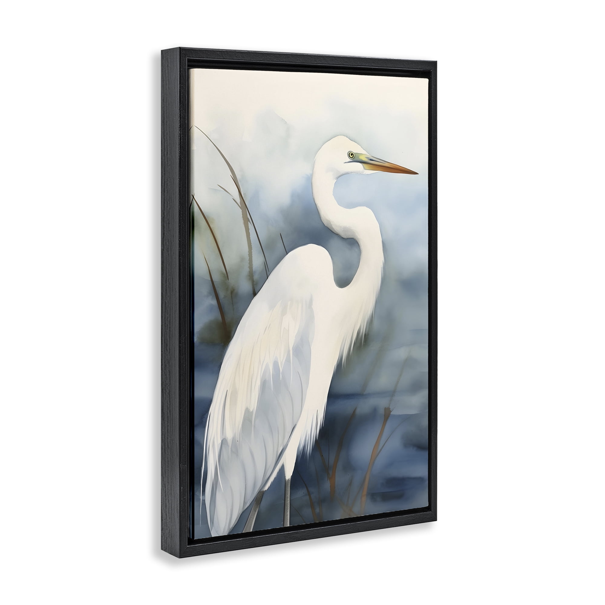 Stupell Industries Soft Egret Impression Animals & Insects Painting Black Floater Framed Canvas Art Print Wall Art, 17 x 25