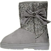 bebe Girls Glitter Winter Boots with Side Bow Casual Dress Warm Slip-On Shoes